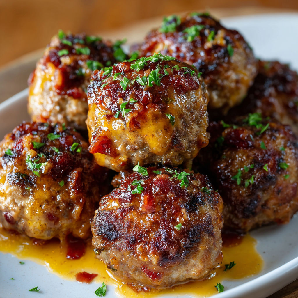 A plate of meatballs with sauce.