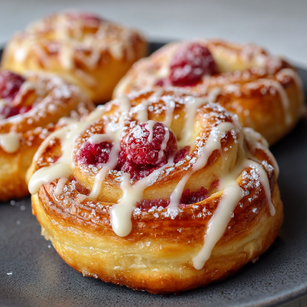 A plate of sugar raspberry danish buns.