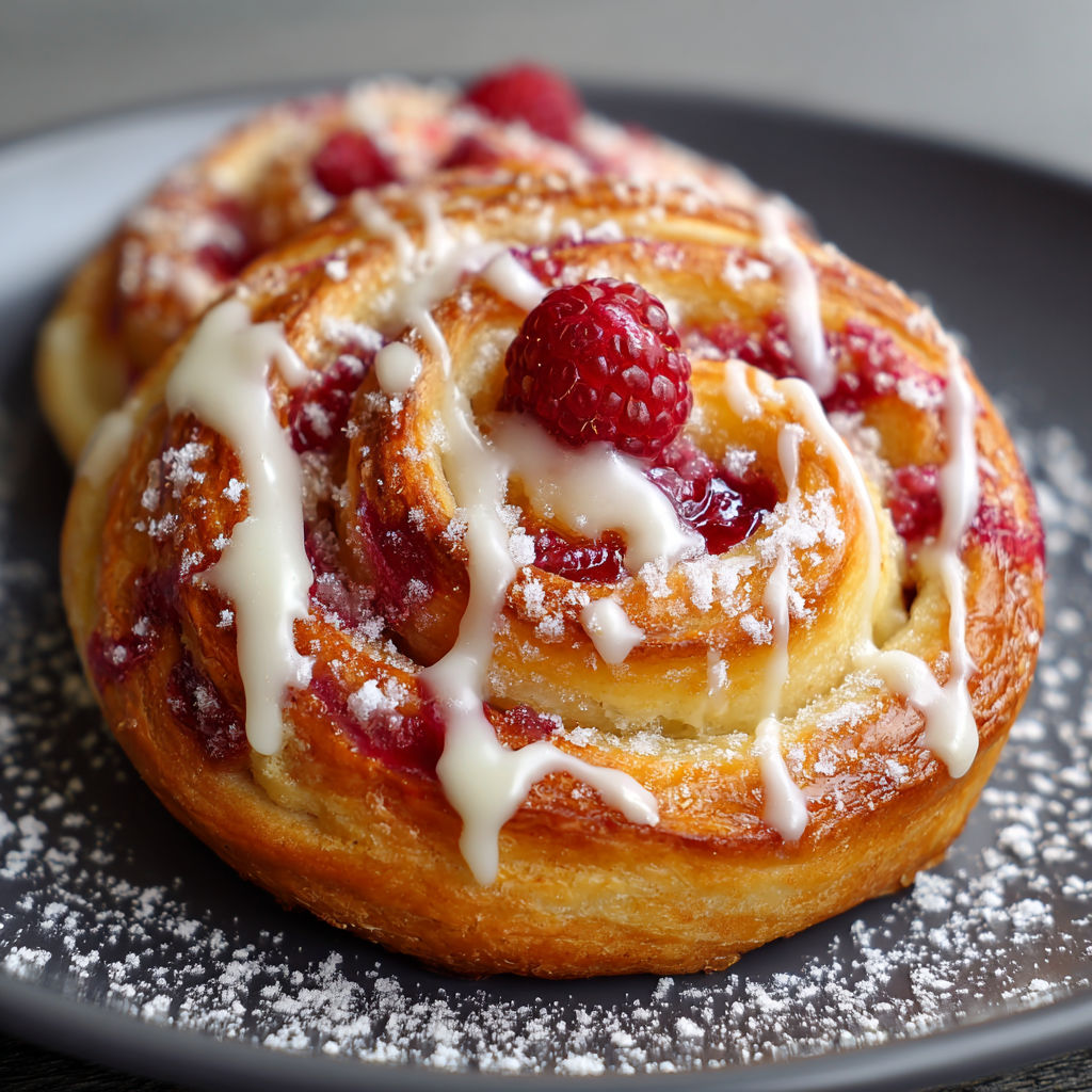 A sugar raspberry danish bun on a plate.