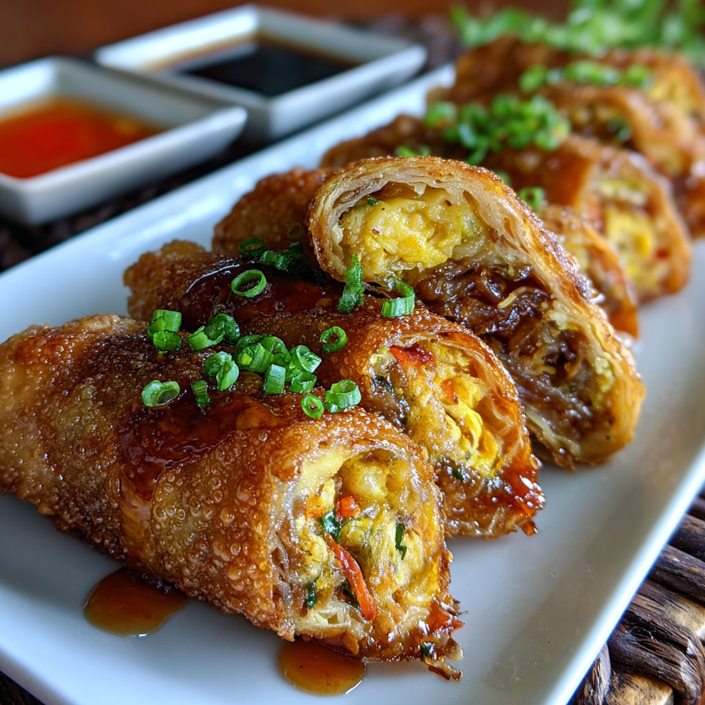 A plate of Voodoo Egg Rolls.