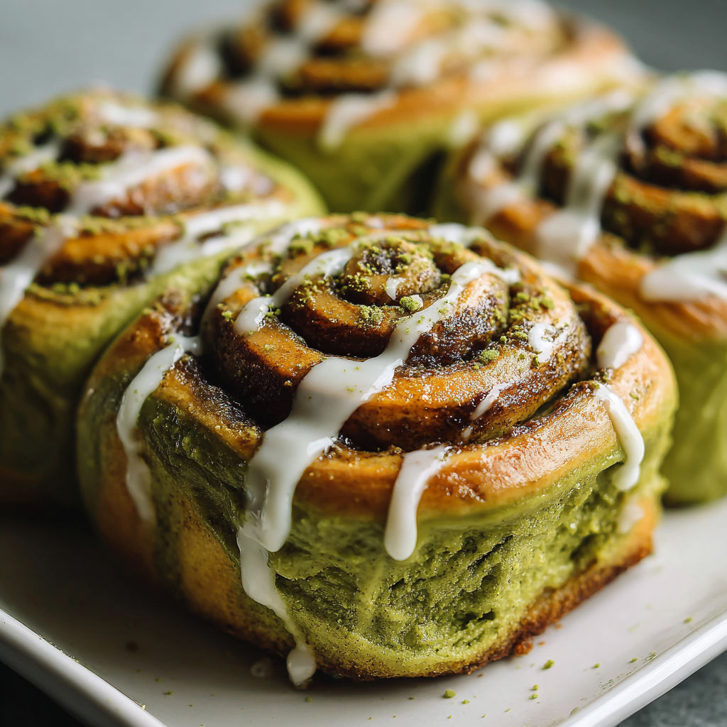 A plate of cinnamon rolls with white icing and green sprinkles.