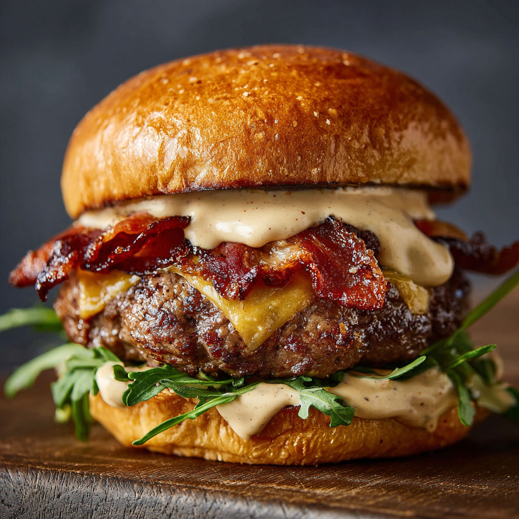 A smash burger with baconnaise sauce.