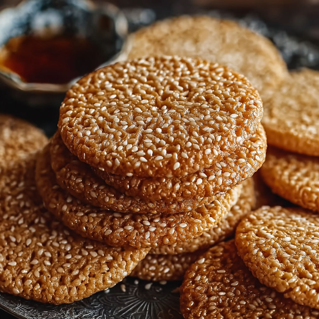 A stack of sesame honey cookies.
