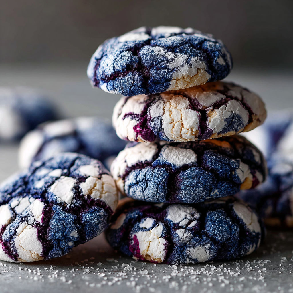 A stack of blue and white cookies.