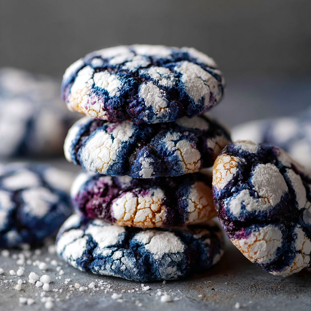 A stack of cookies with blue and white frosting.