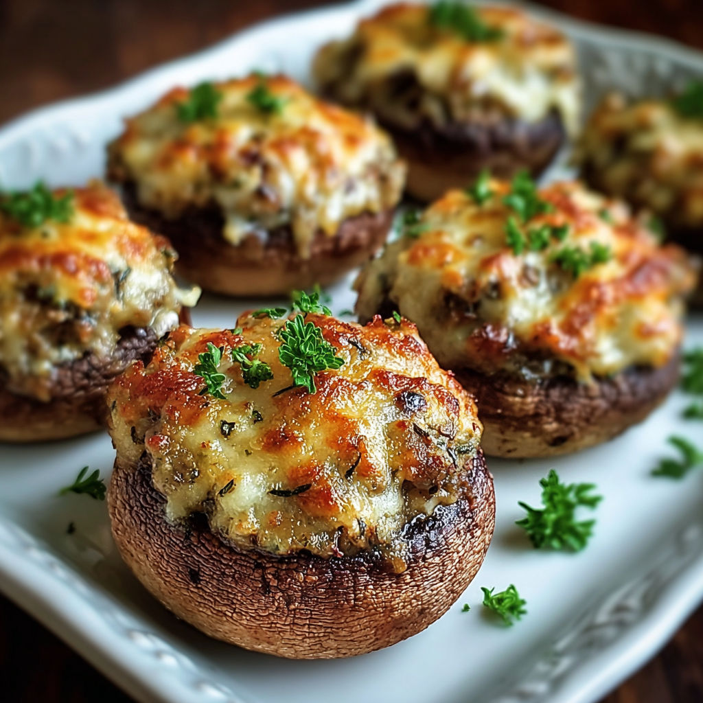 A plate of stuffed mushrooms.