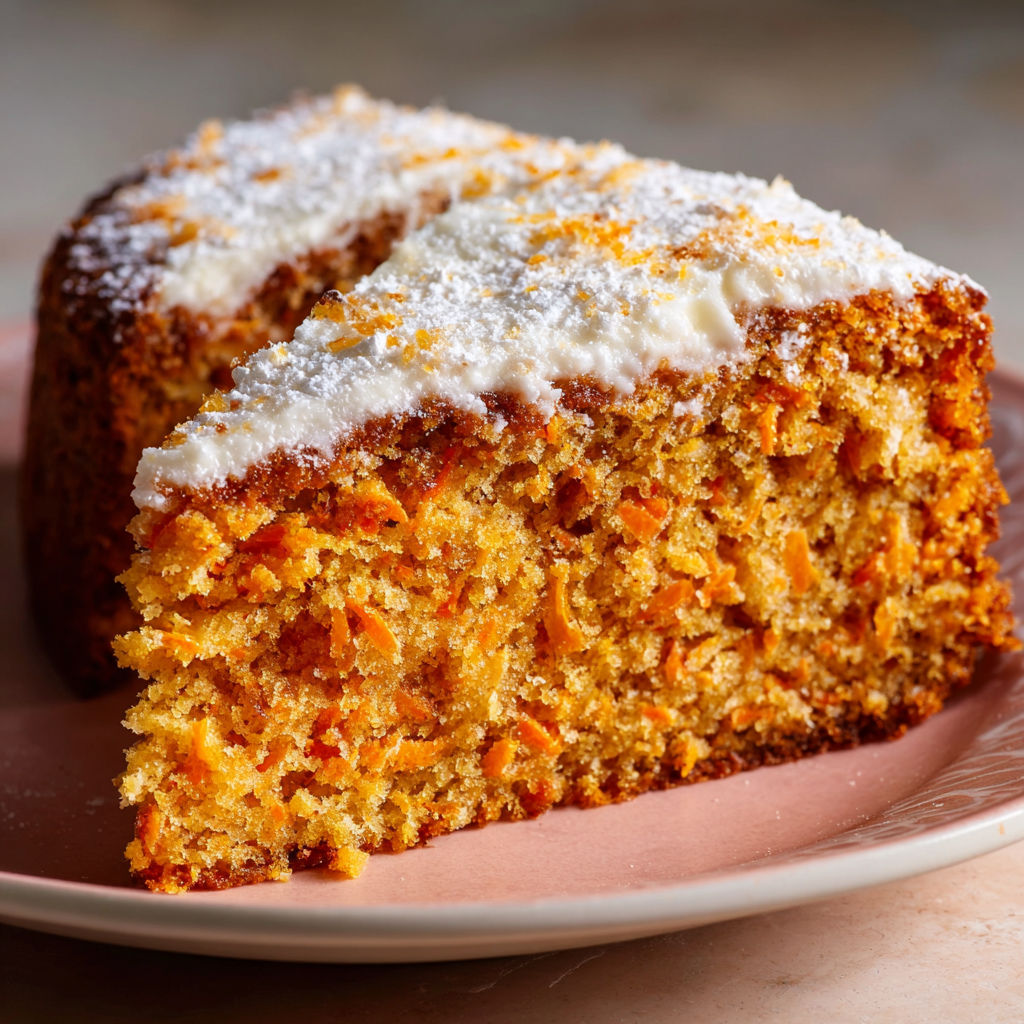 A slice of orange cake on a plate.