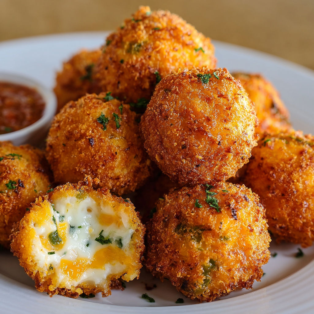A plate of crispy cheese jalapeno balls.