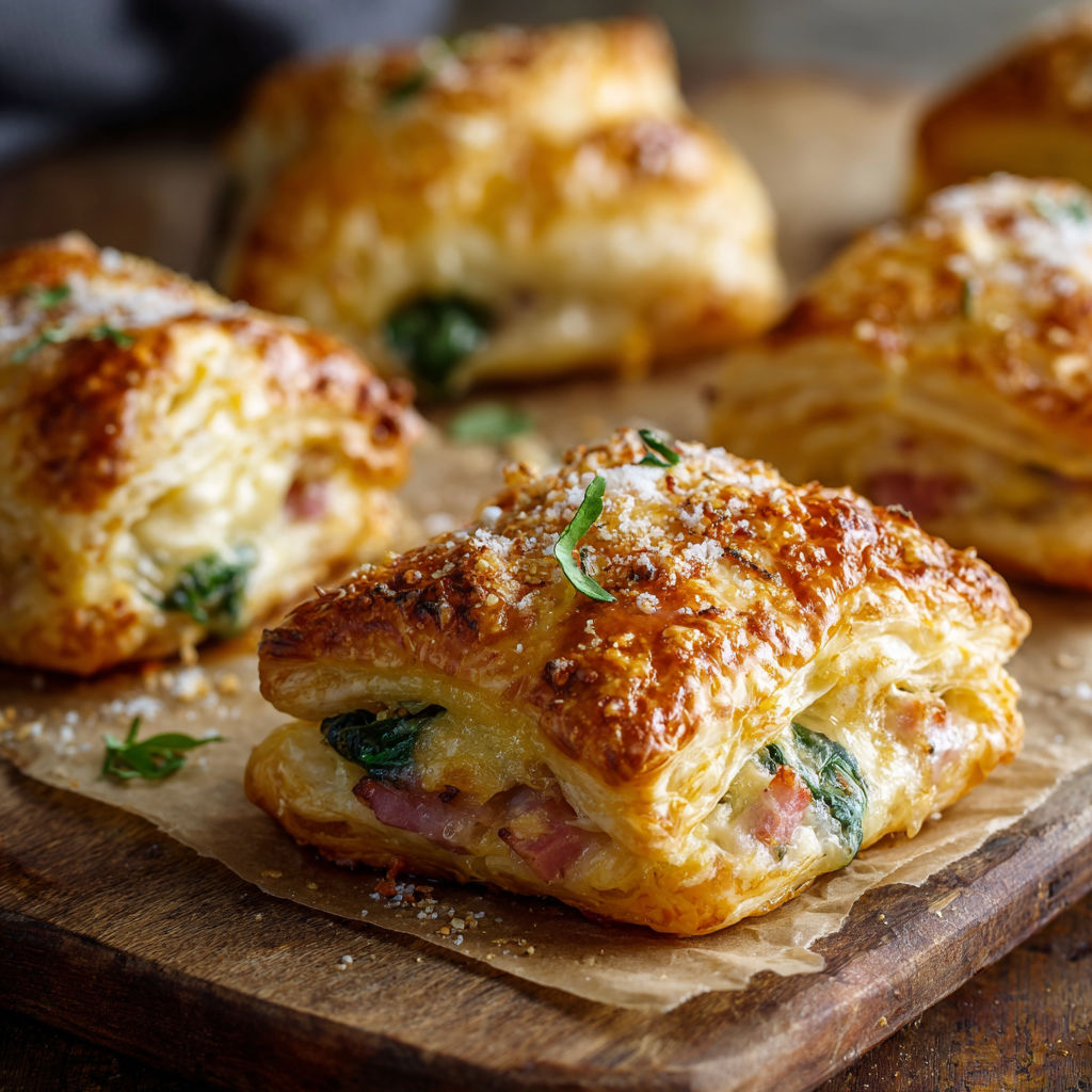 A plate of food with a pastry and a green vegetable.
