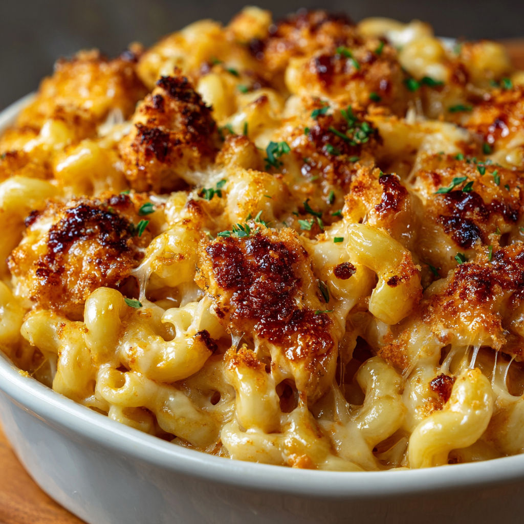 A bowl of macaroni and cheese.