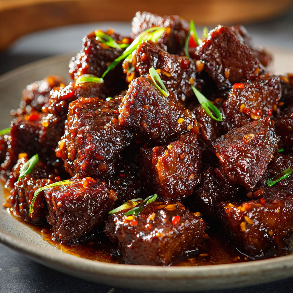 A plate of meat with green toppings.