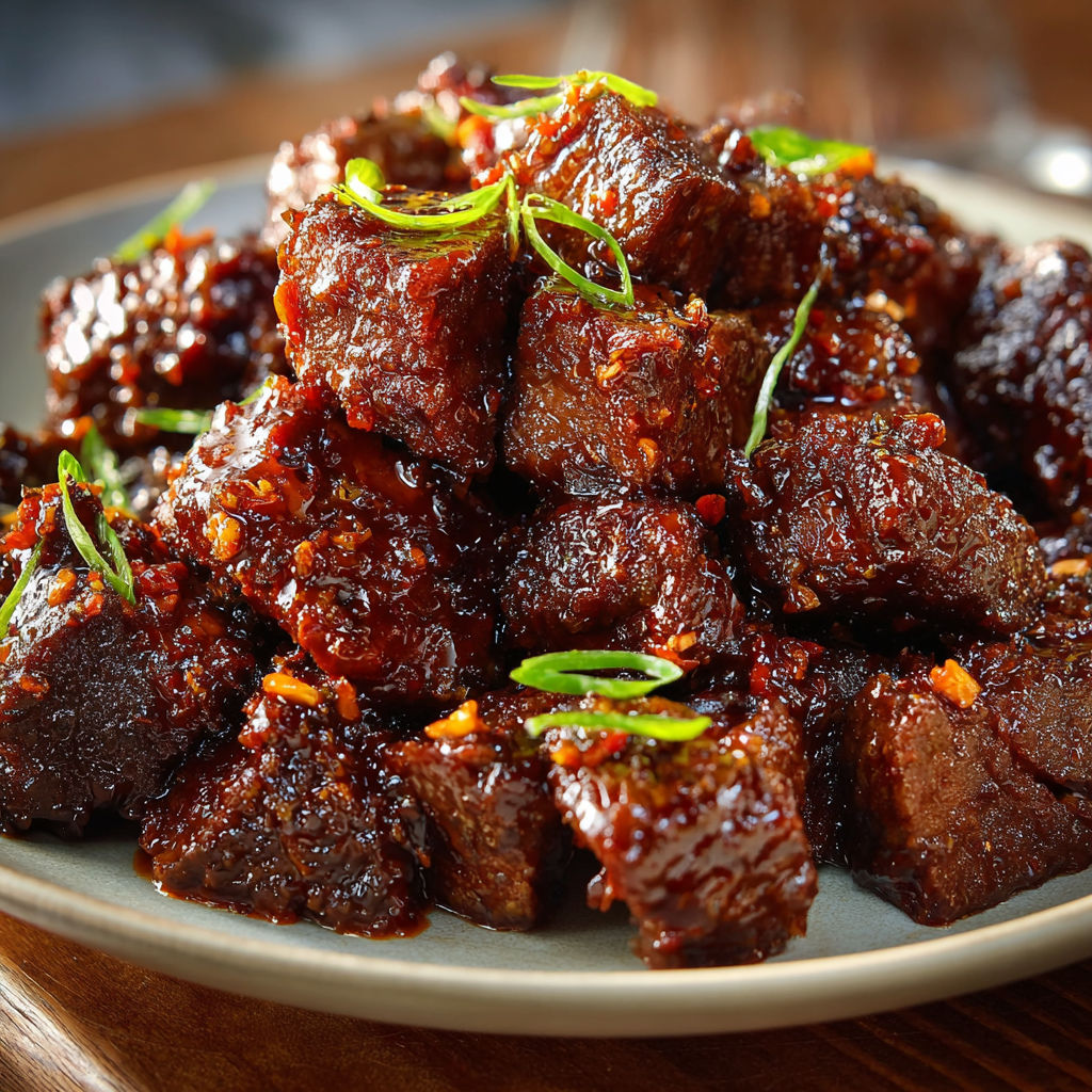 A plate of meat with green toppings.