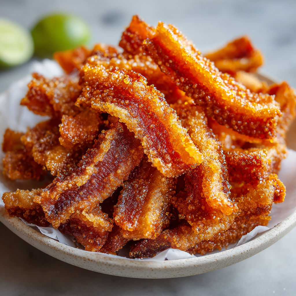 A bowl of bacon on a table.