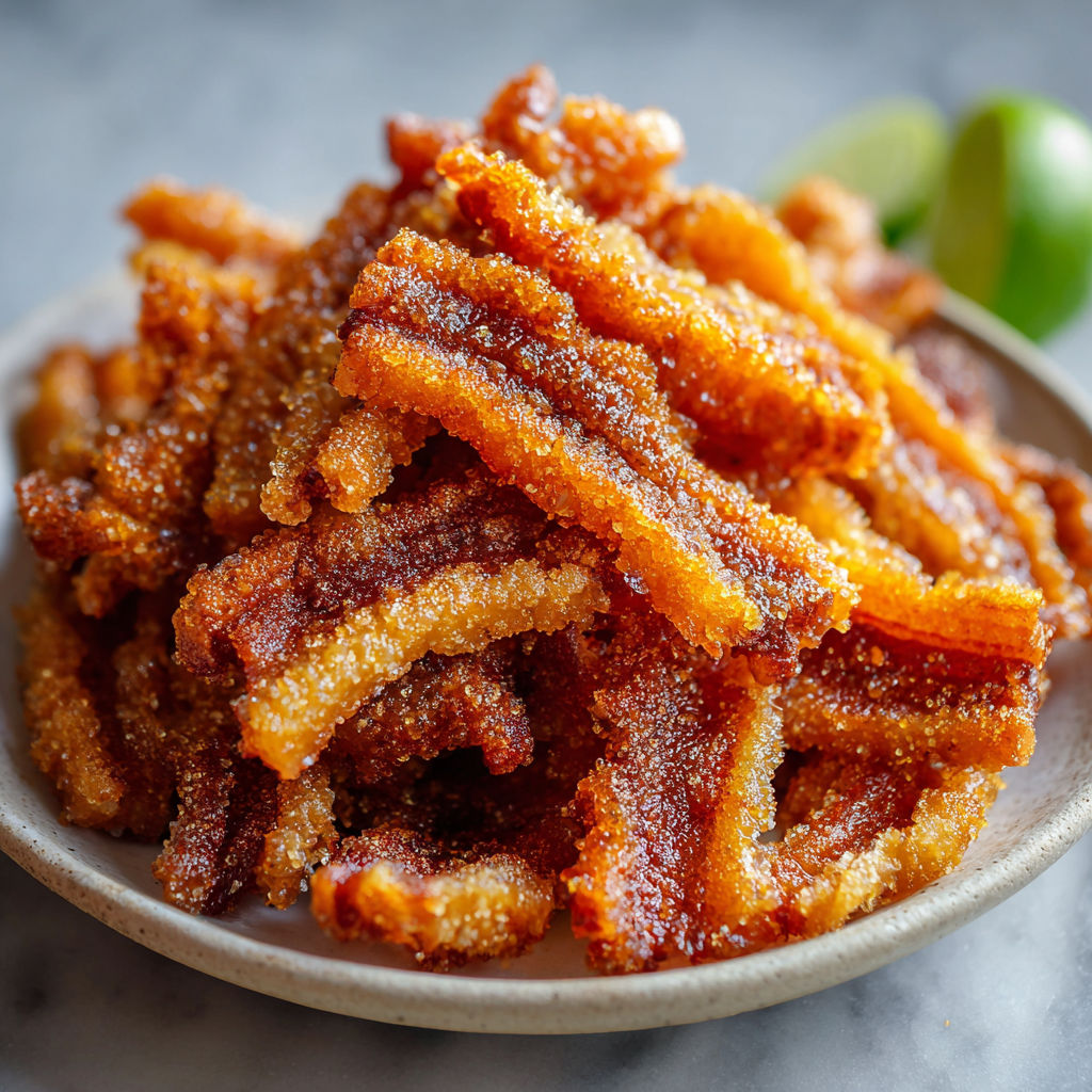 A plate of bacon with a lime wedge on the side.