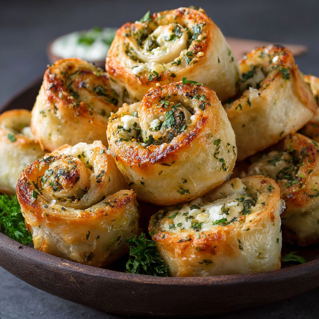 A plate of spinach feta mini rolls.