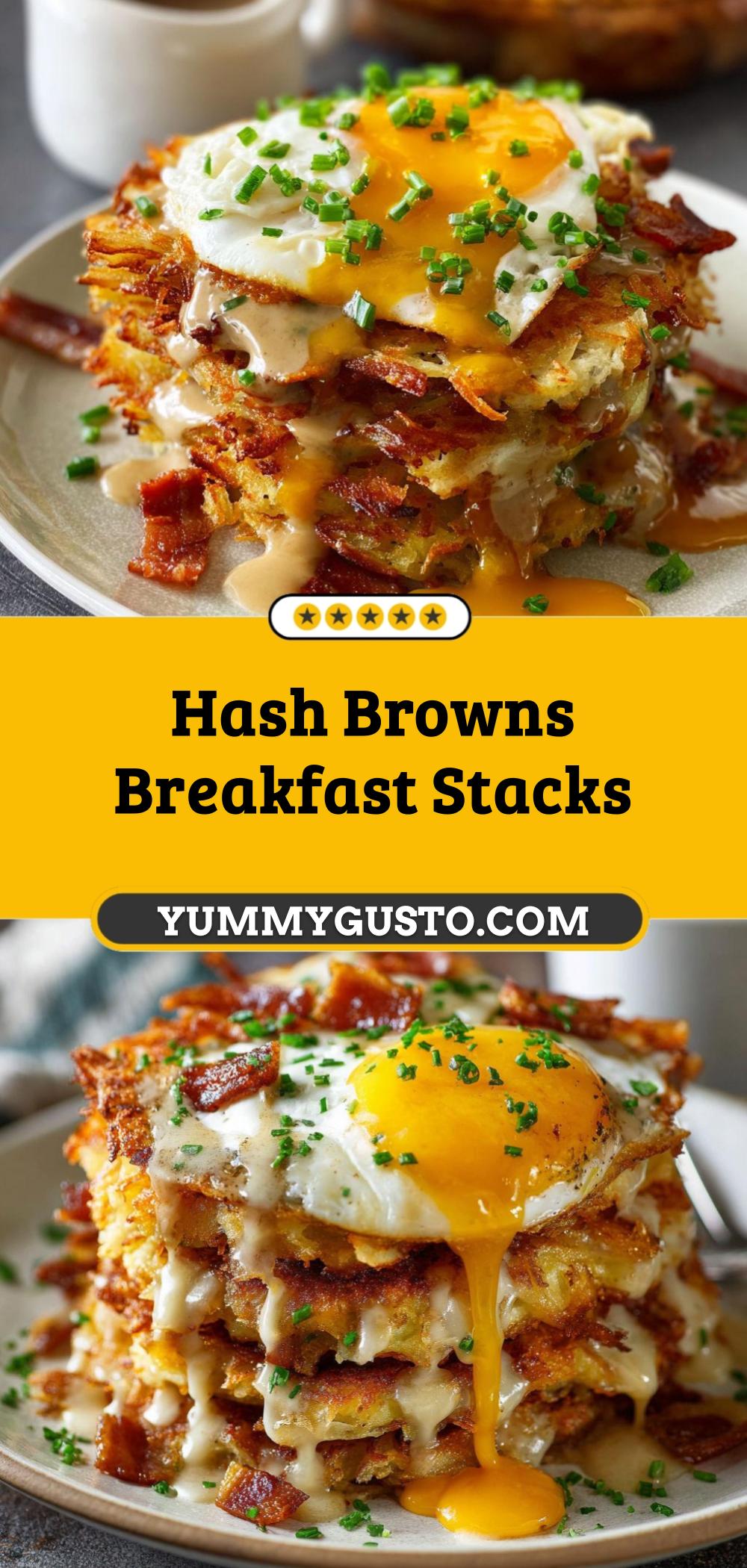 Hearty Hash Browns Breakfast Stacks with Sausage Gravy - Yummy Gusto