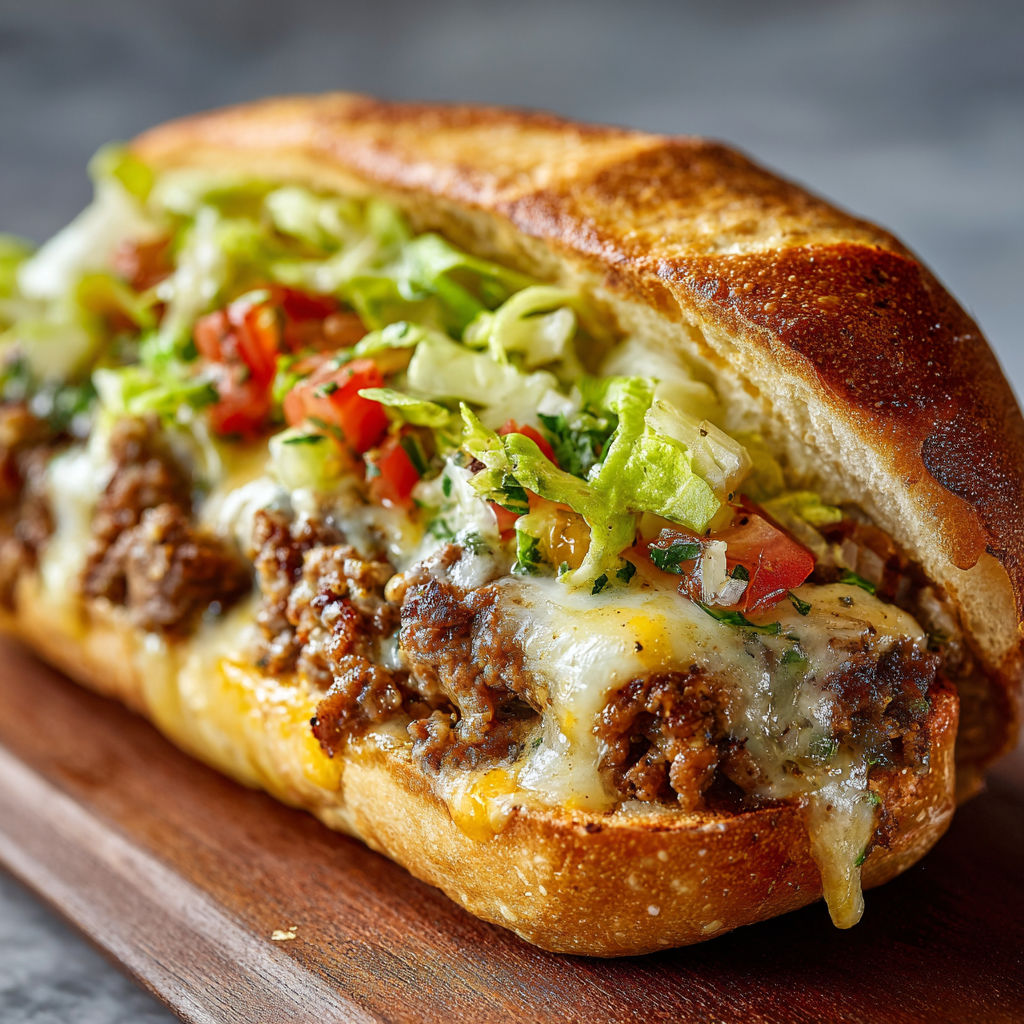 A sandwich with meat, lettuce, tomato, and cheese.