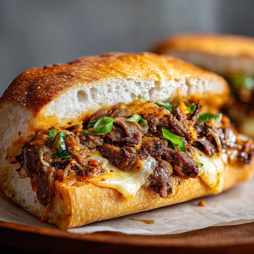 A delicious looking sandwich with meat, cheese, and vegetables.