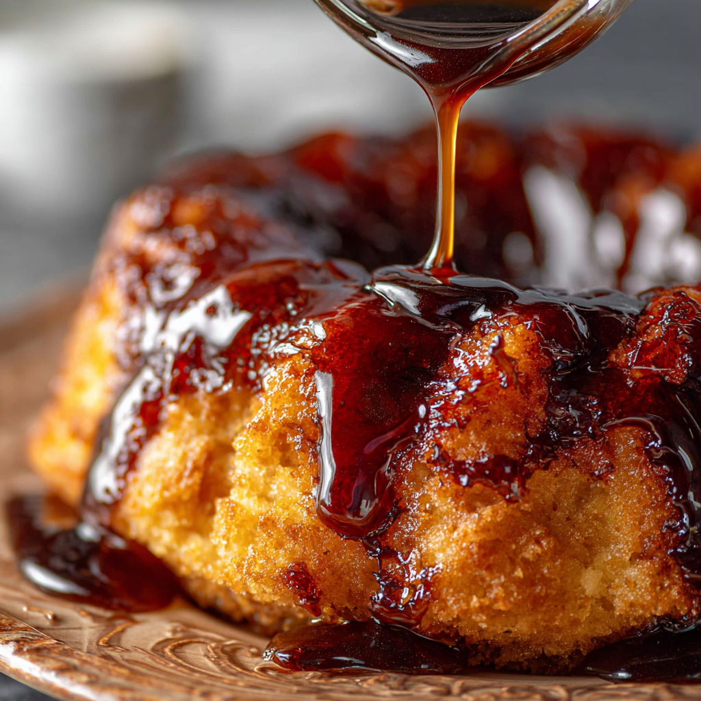 A cake with chocolate sauce drizzled on top.