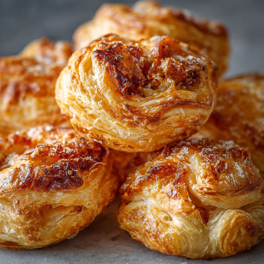 A stack of pastry puffs with pulled pork.