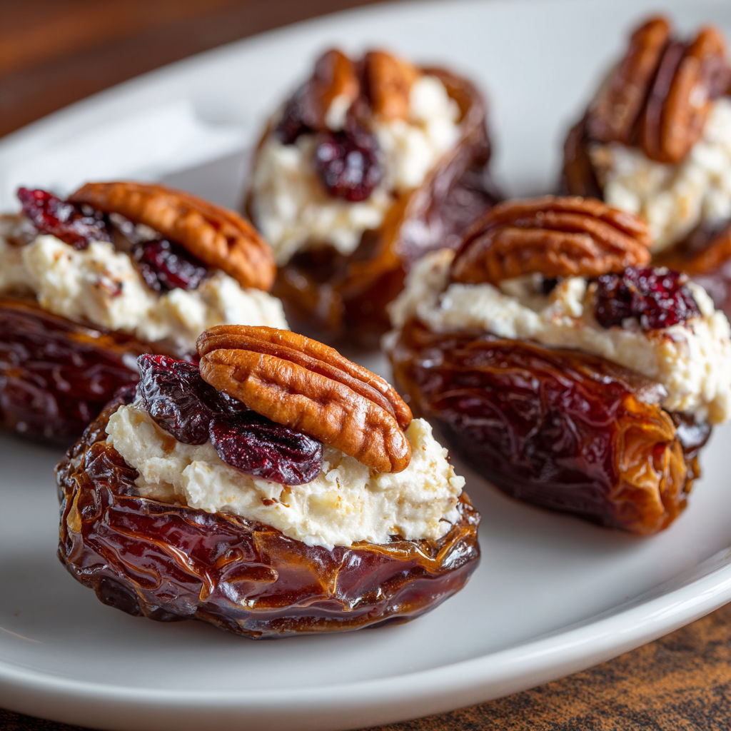 A plate of food with a nut on top.