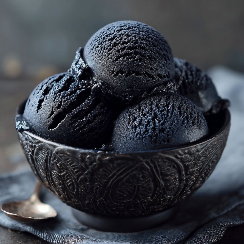A bowl of black ice cream.