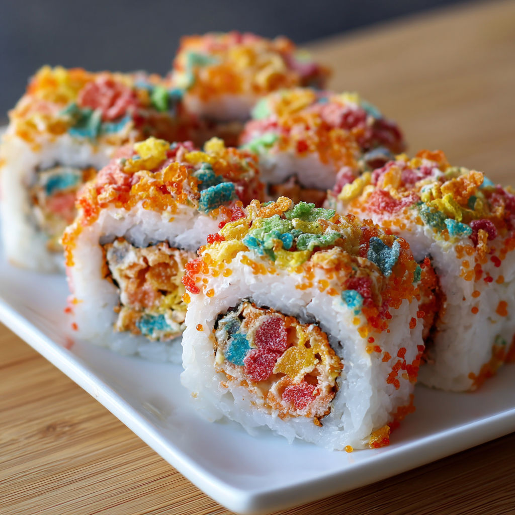 A plate of colorful cereal rolls.