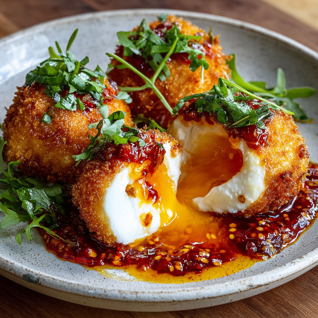 Fried Burrata with Spicy Sauce Bold and Flavorful Treat.