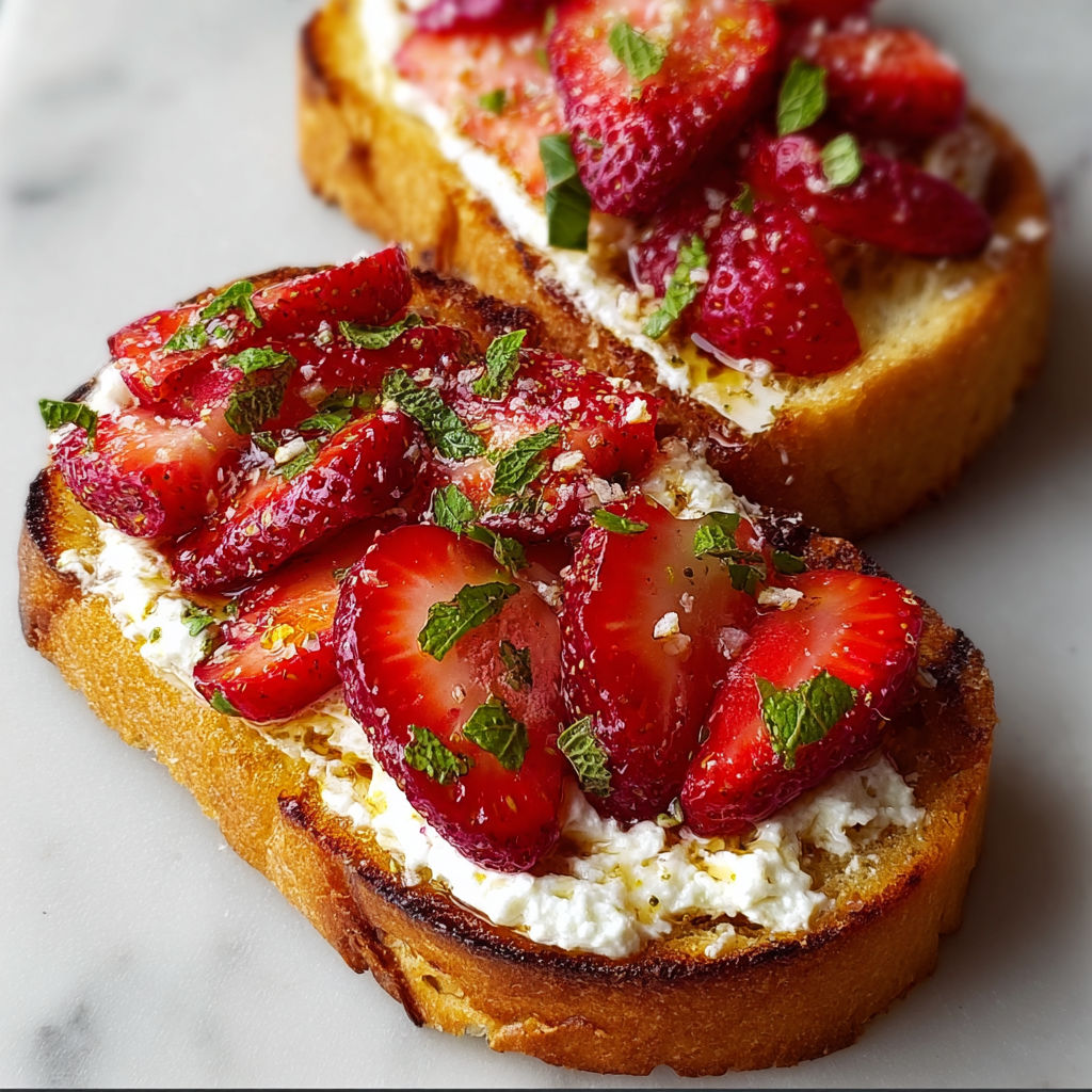 Toast with strawberries and whipped ricotta.