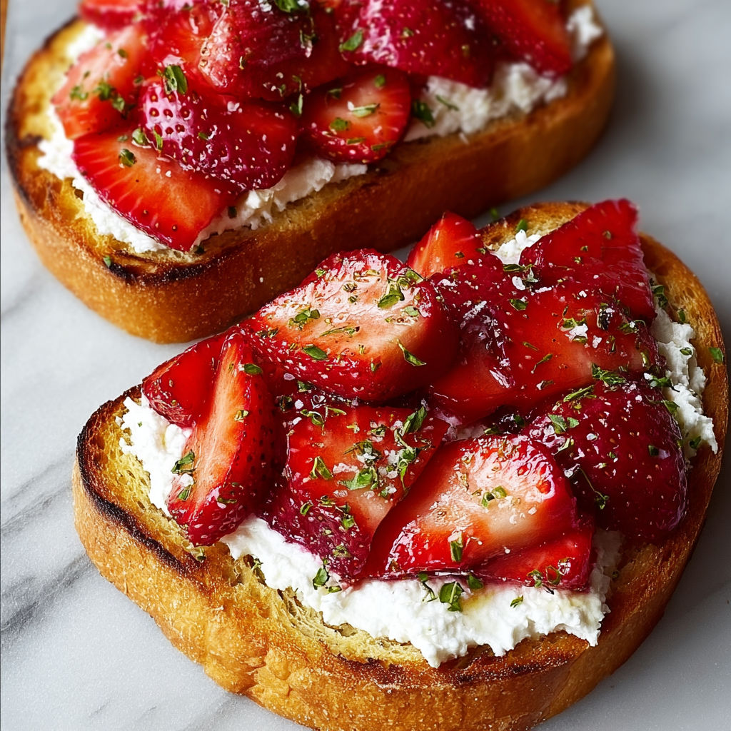 Two pieces of toast with strawberries and whipped cream.