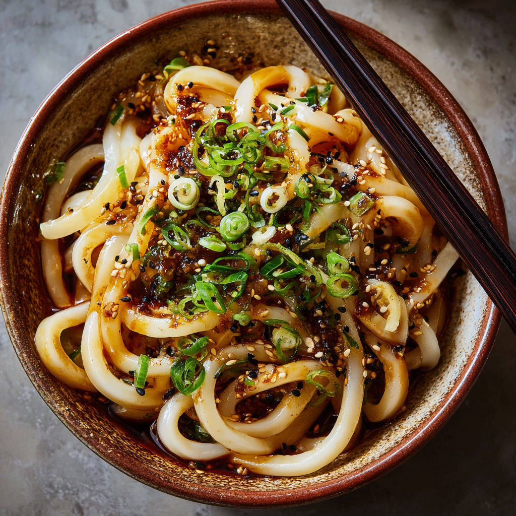 A bowl of noodles with vegetables and sauce.
