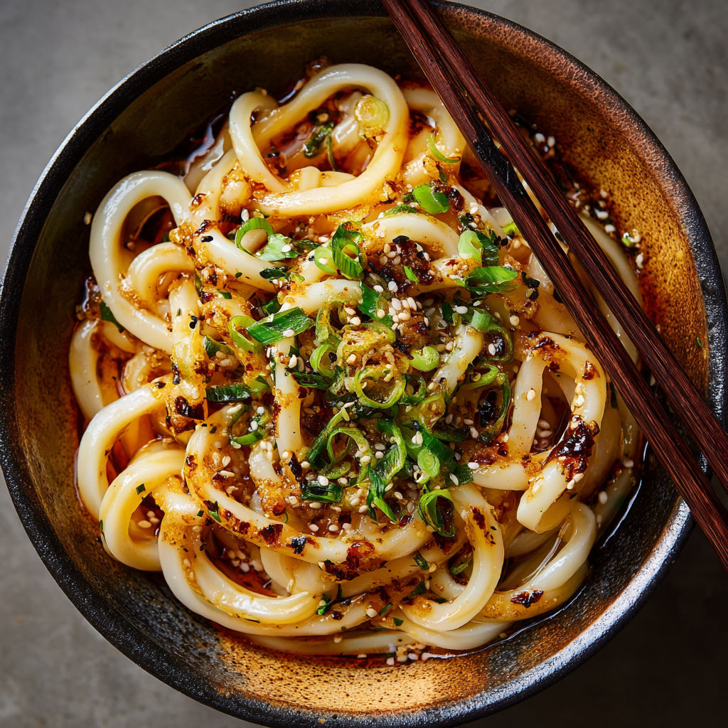 A bowl of noodles with vegetables and sauce.