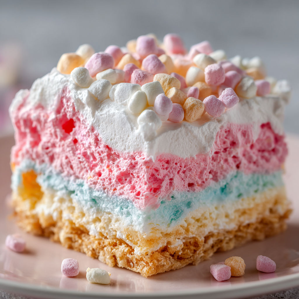 A slice of bubblegum cloud dessert.