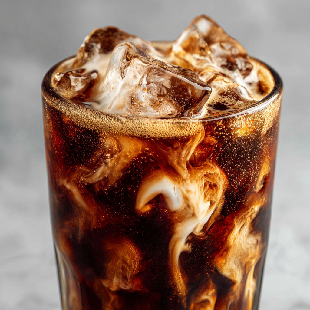 A glass of Campfire Cola Dirty Soda.
