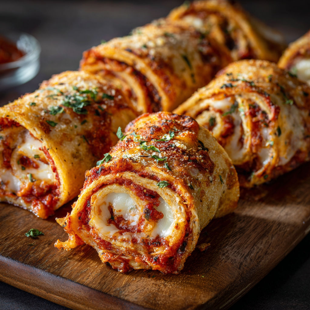 A plate of pizza roll ups.