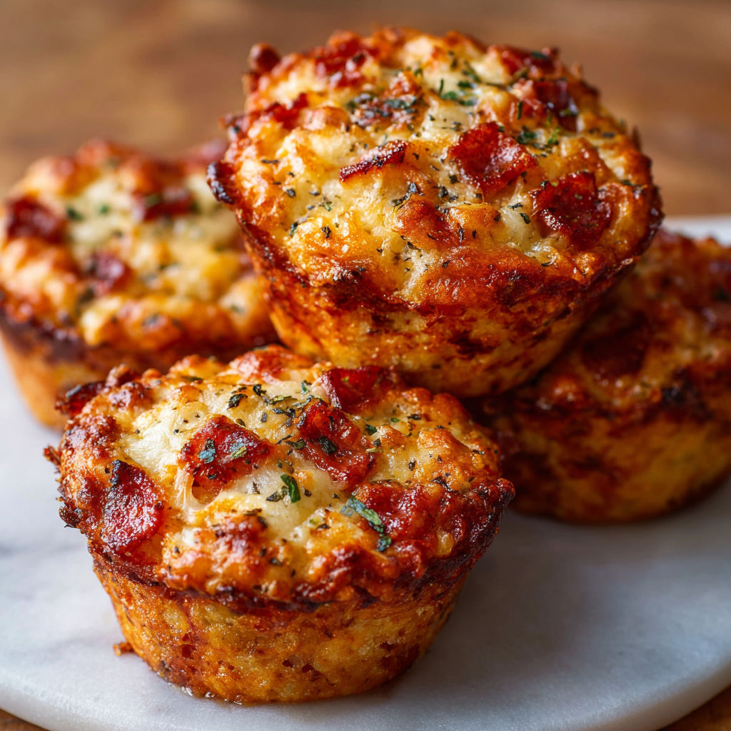 A stack of four mini pizzas.