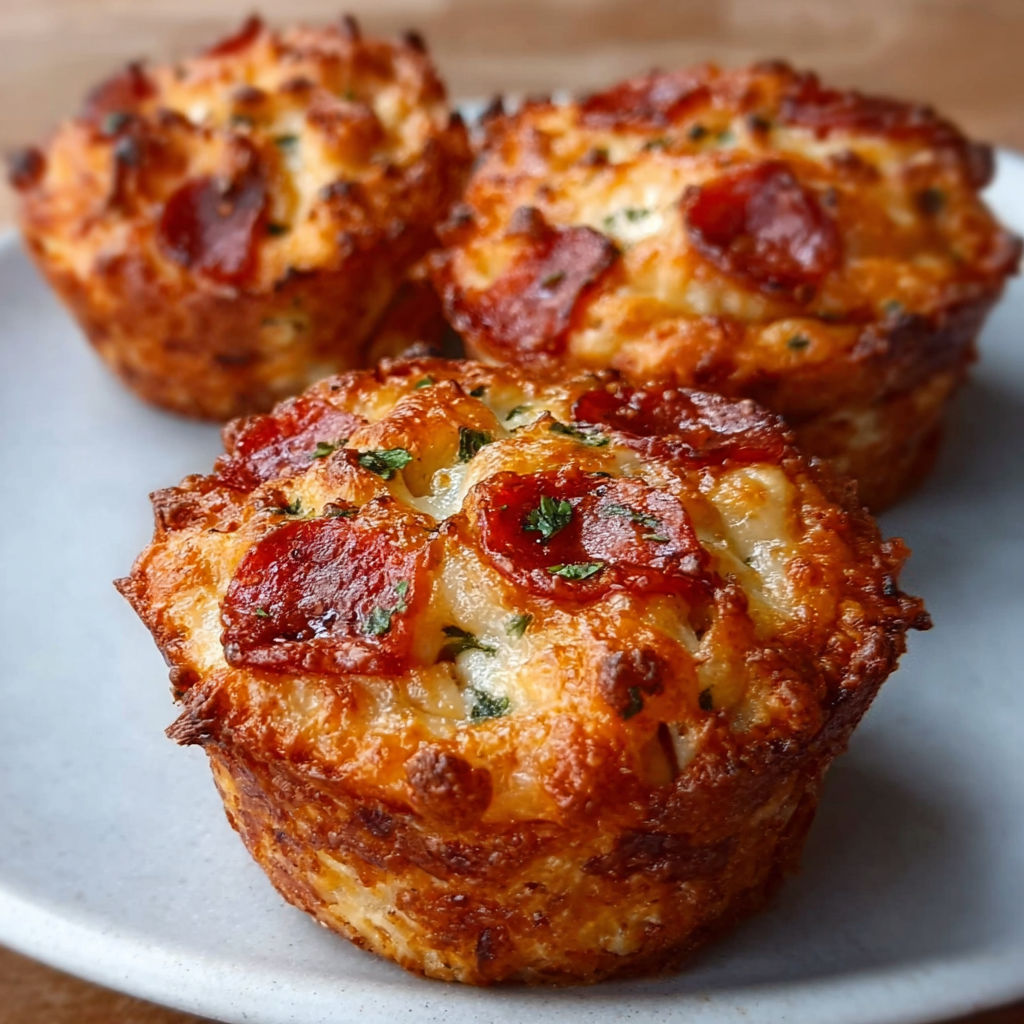 Three miniature pizzas with pepperoni and cheese.