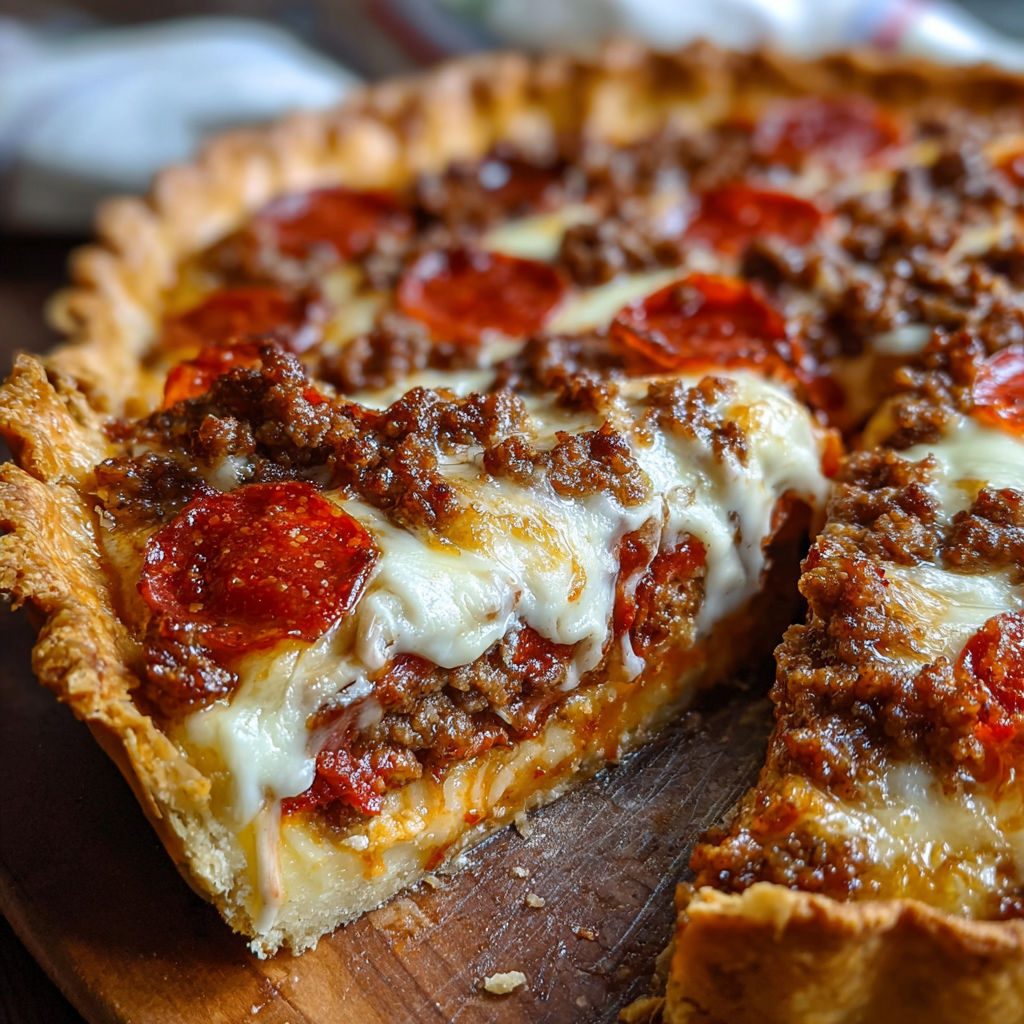 A slice of savory hamburger sausage and pepperoni pie.
