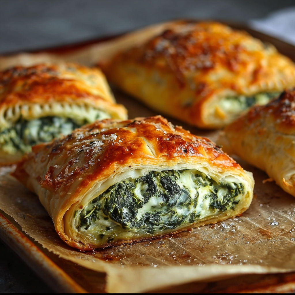 A tray of spinach stuffed pastry.