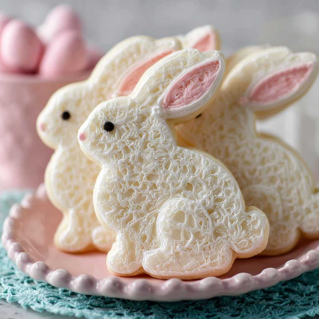 Three white rabbit shaped cookies.
