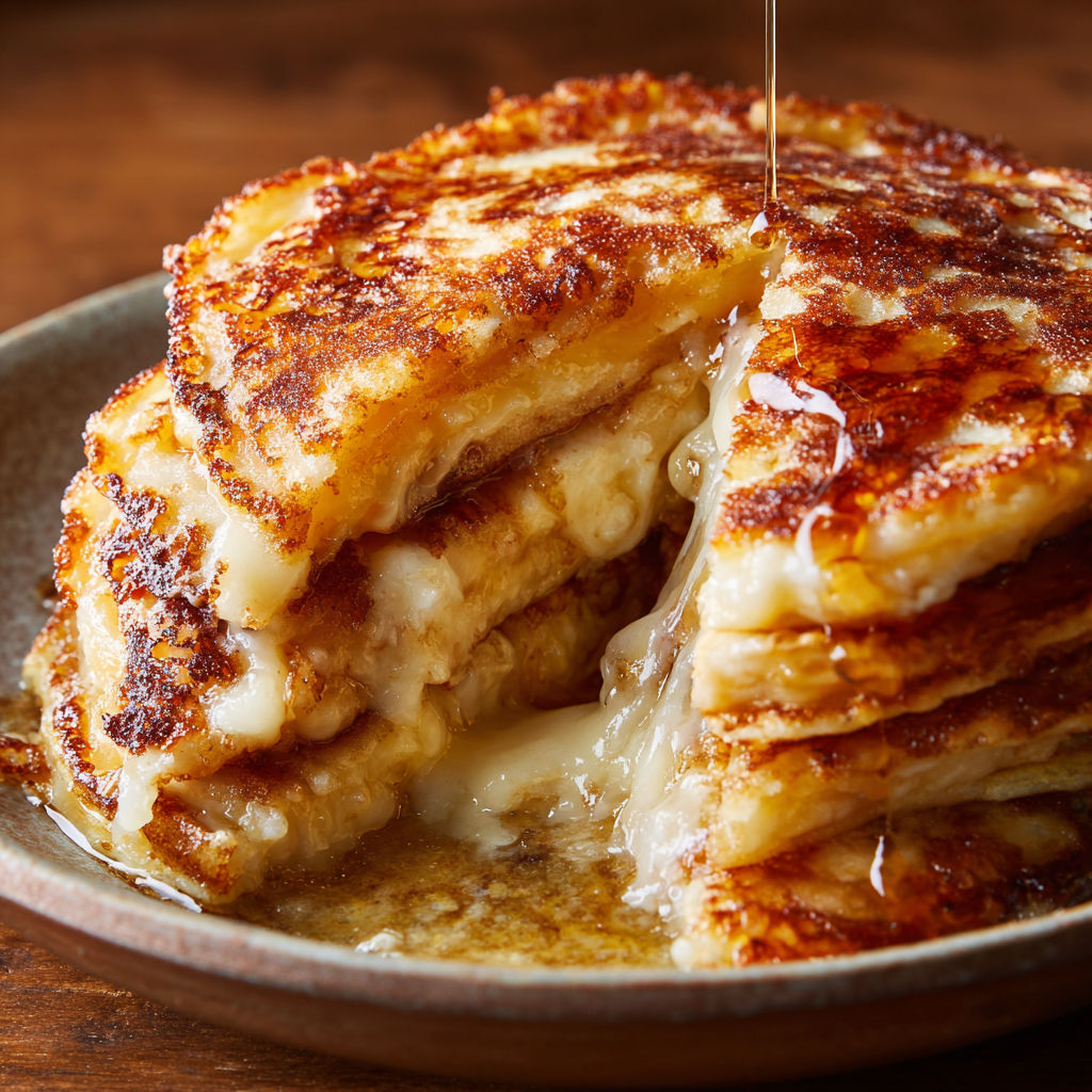 A stack of French toast with butter drizzled on top.