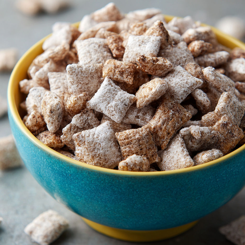 A bowl of cereal with a yellow rim.