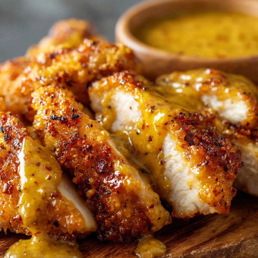 A plate of chicken with a sauce.