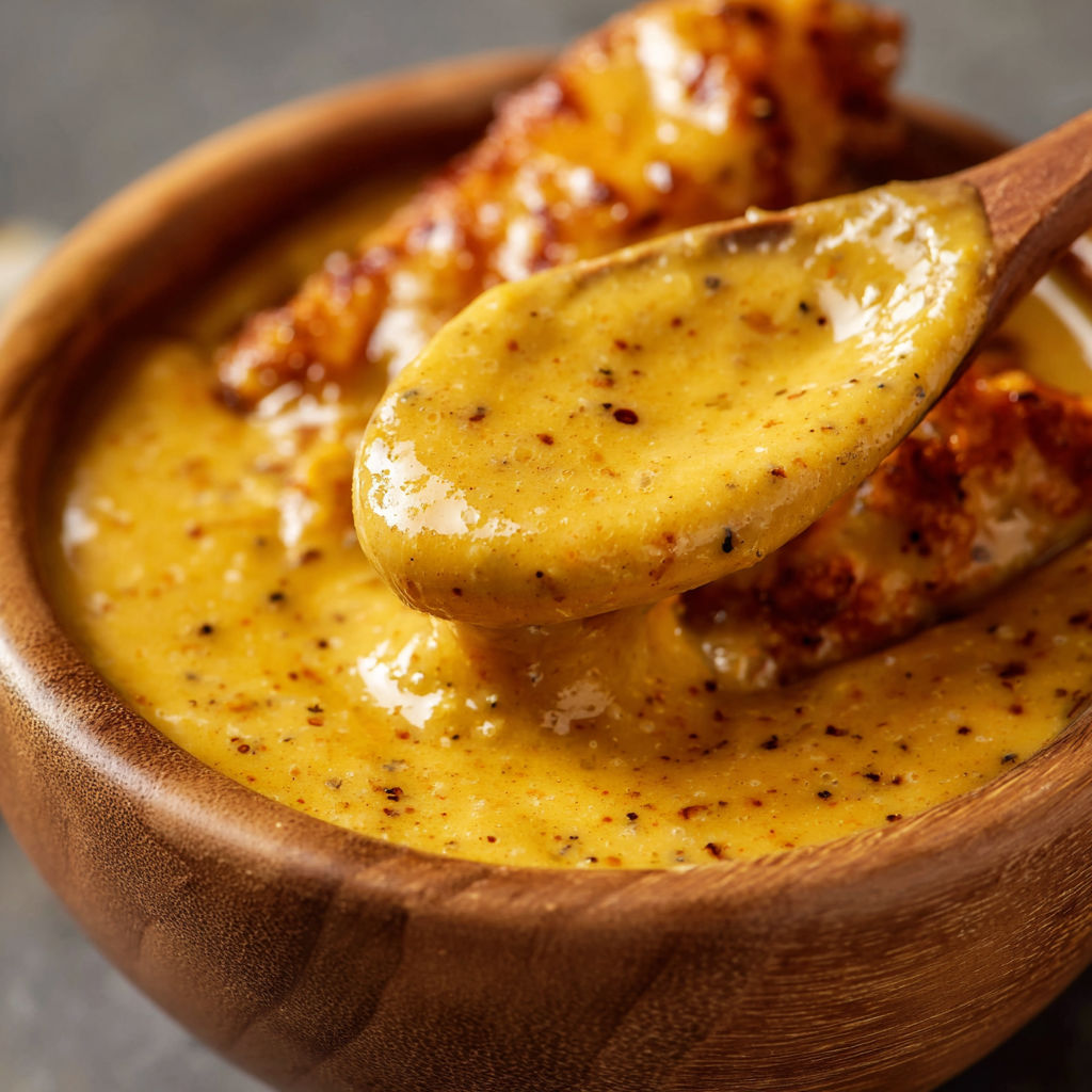 A wooden bowl filled with soup.