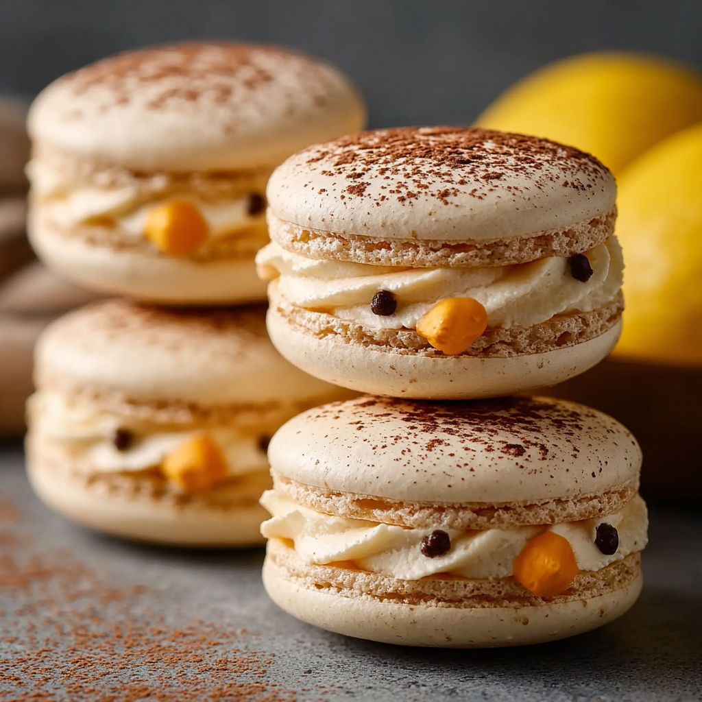 Chick macarons with orange and white frosting.