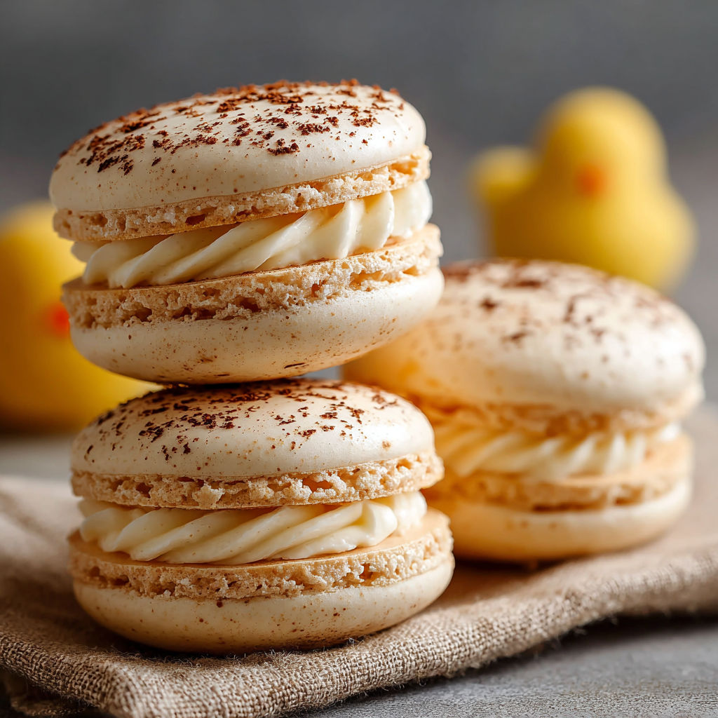 A stack of macaroons with chocolate sprinkles.