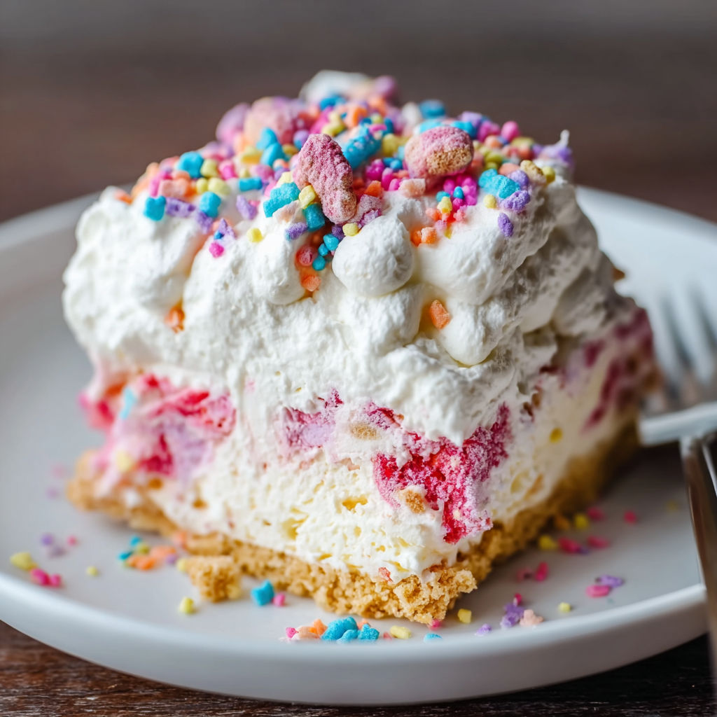 A slice of cake with white frosting and sprinkles.