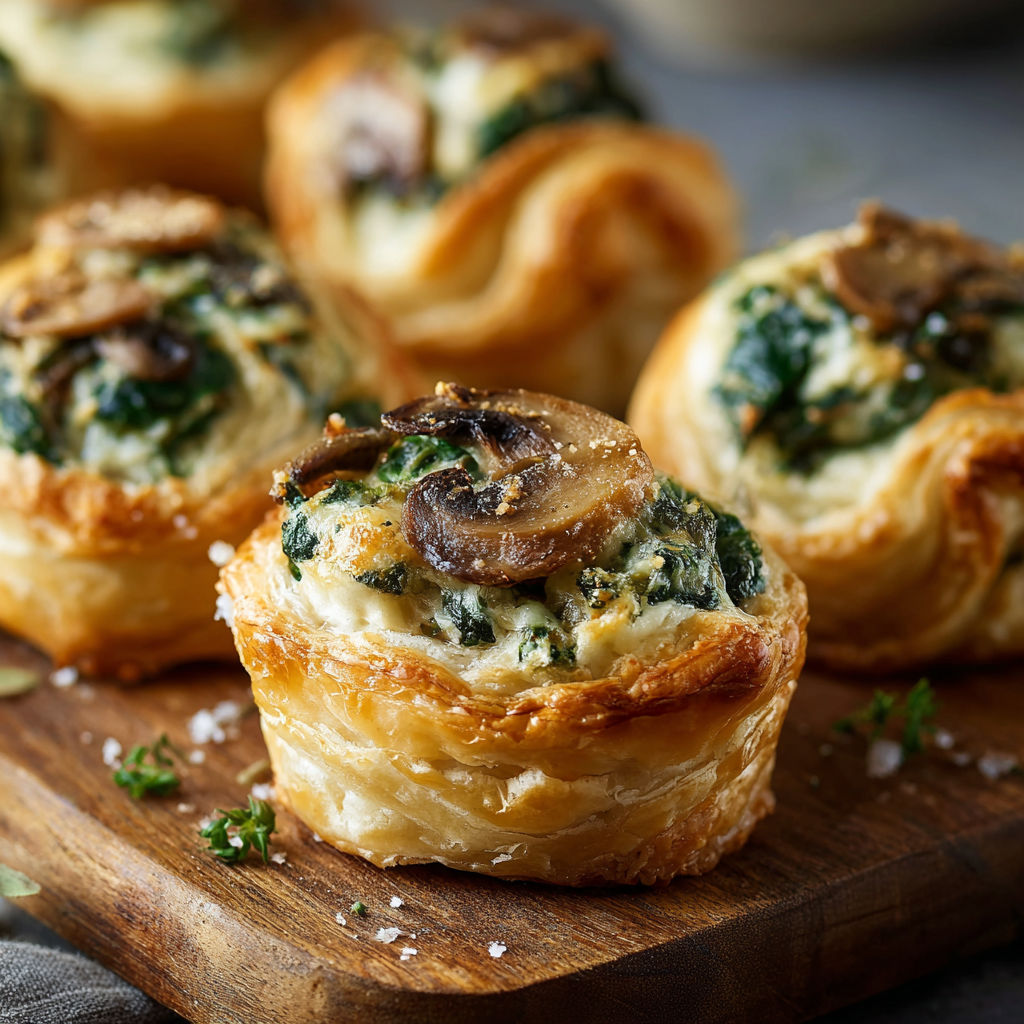 A plate of food with a pastry and mushroom topping.