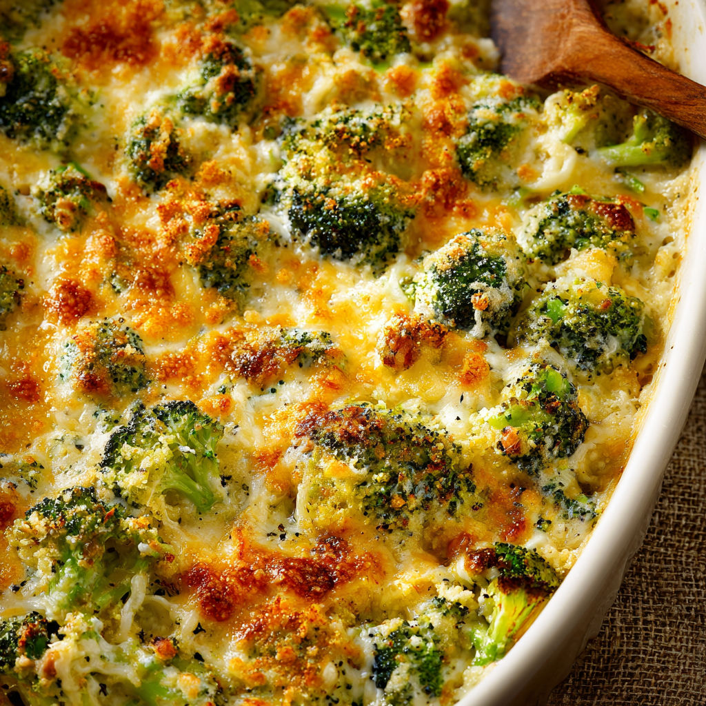 A dish of broccoli and cheese.