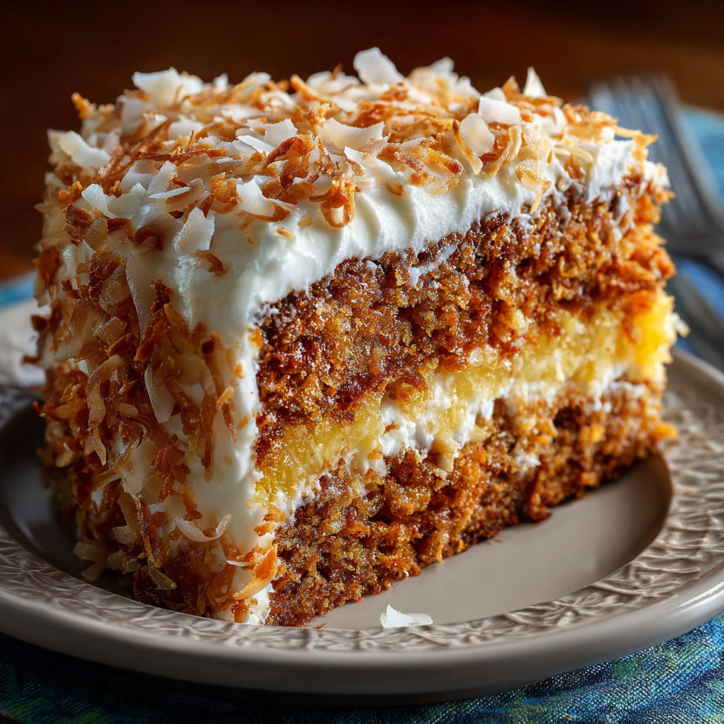 A slice of Hawaiian Carrot Pineapple Cake.
